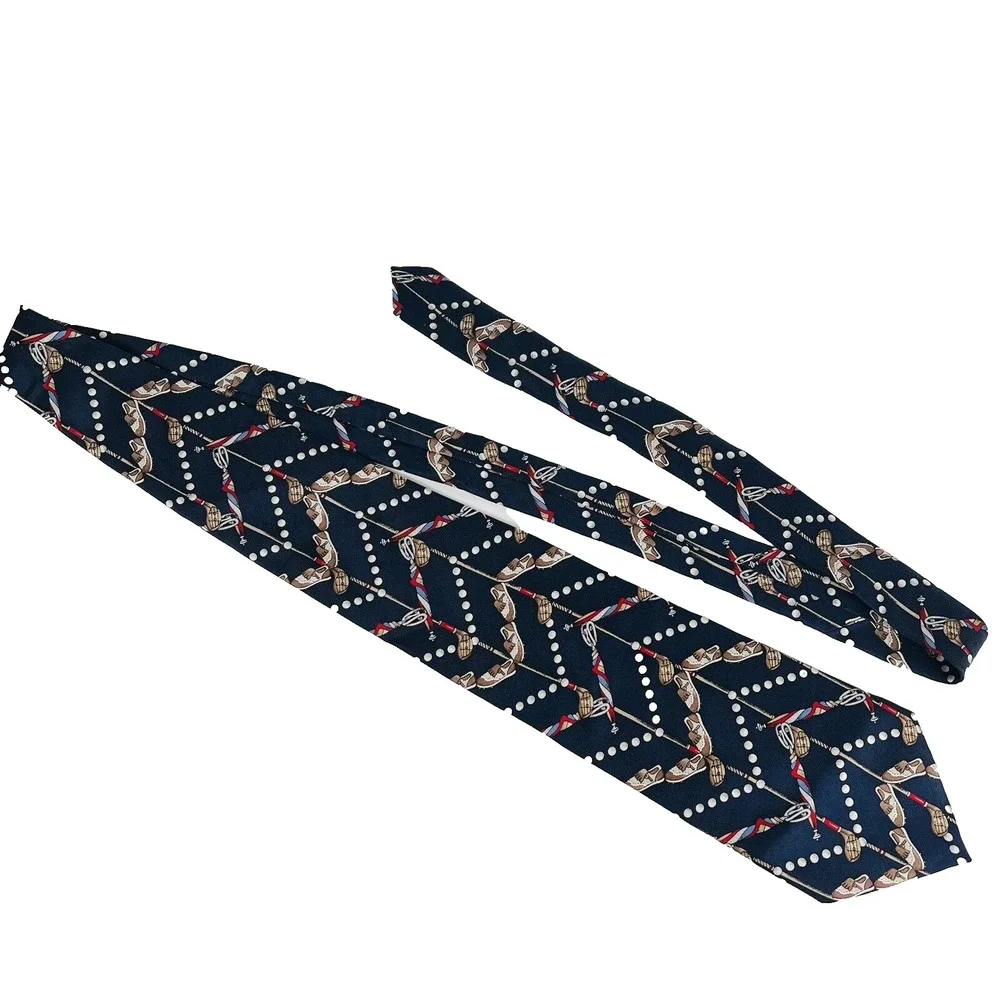 Spence & Lowe Navy Blue White Polka Dots Golf Blue Shoes Silk Neck Tie 57 x 4 - Picture 2 of 5